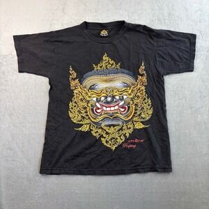 Singha Thai Graphic T-Shirt Black Gold Mask Design Size F (Fits M-L)